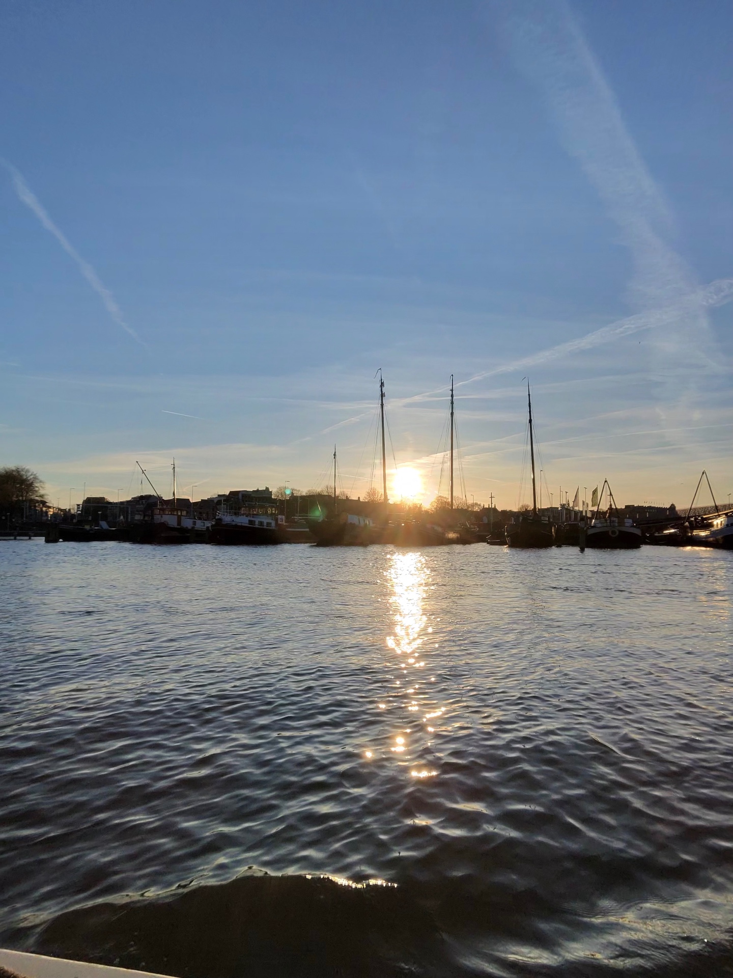 Amsterdam harbor at sunset