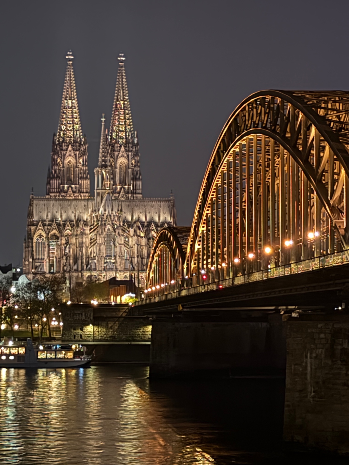 Cologne Cathedral and Hohenzollern Bridge at night