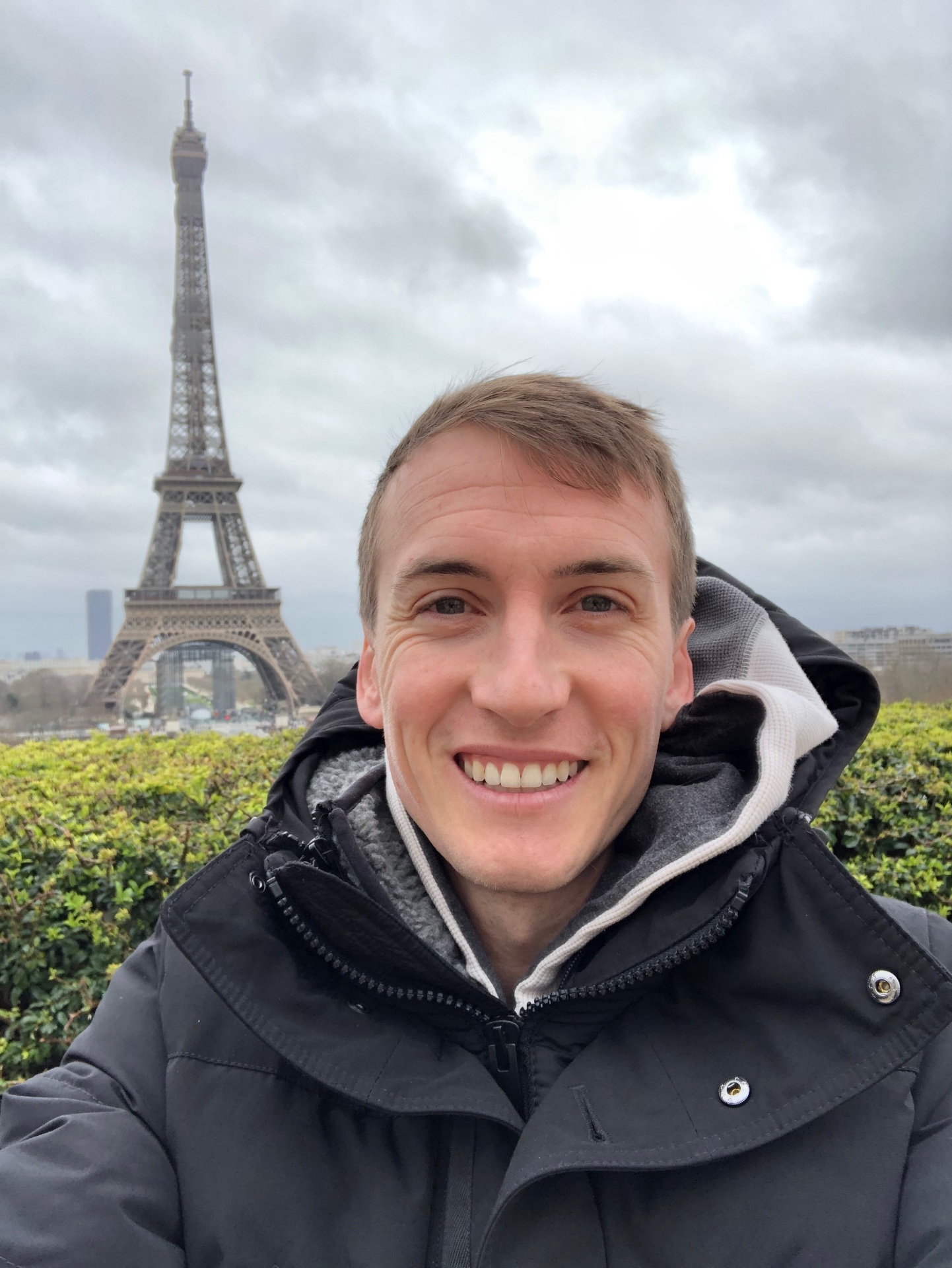Self portrait in front of the Eiffel Tower