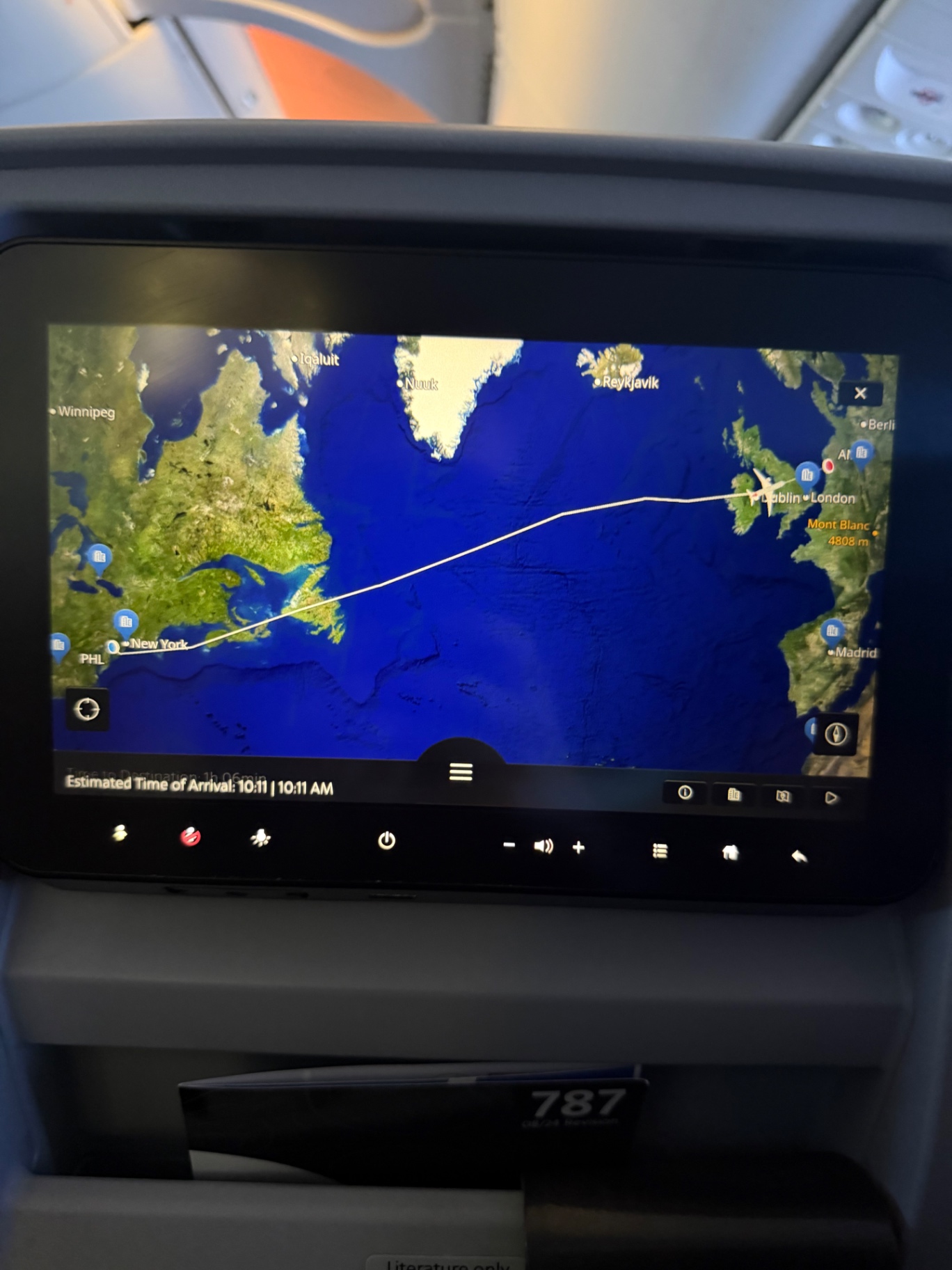 Seatback map showing the route home