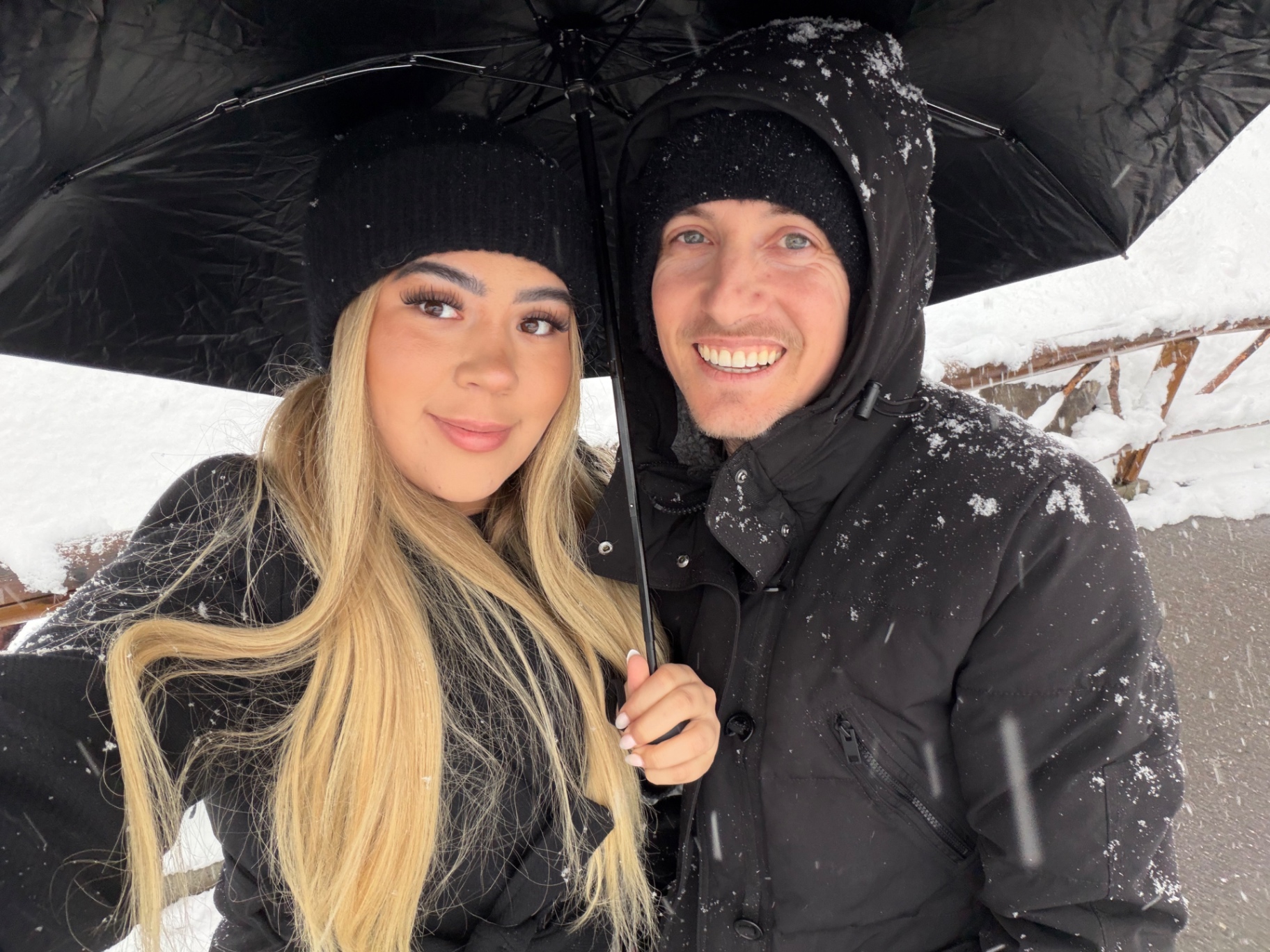 Snowy day under an umbrella in Interlaken